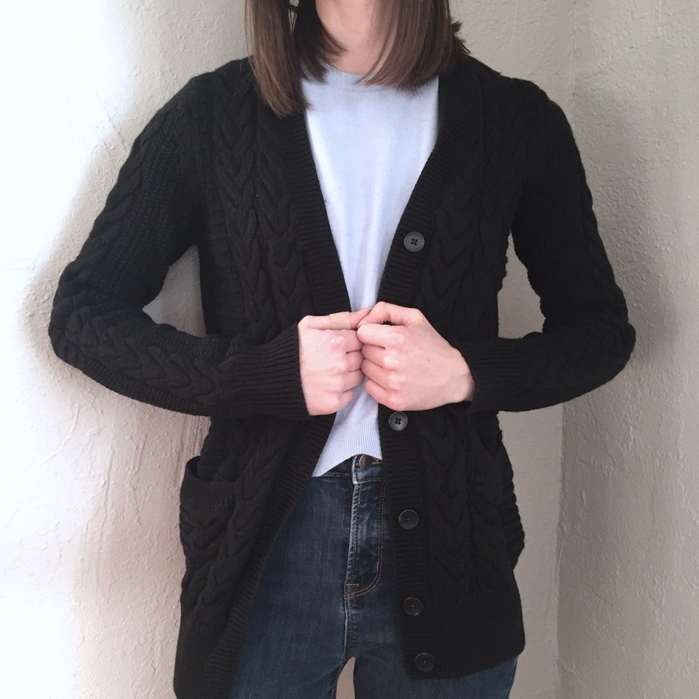 Chunky Black Cable Knit Cardigan